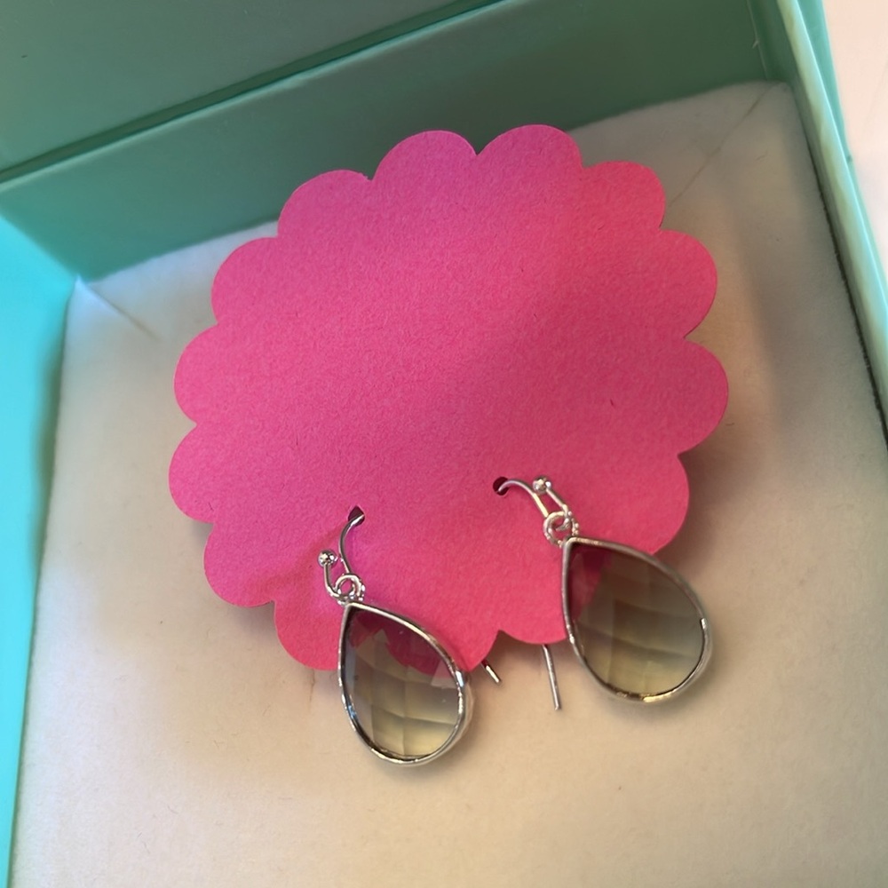 Tear drop earrings silver/smoke colored stone handcrafted